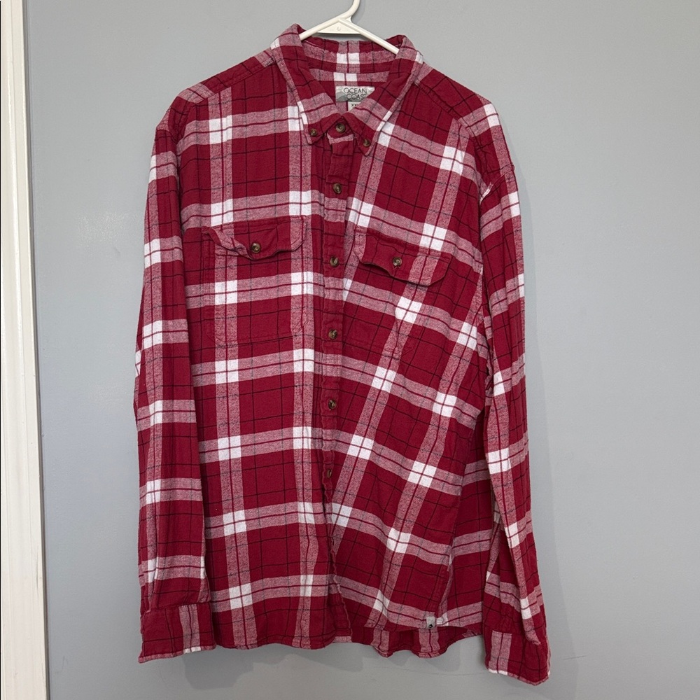 Classic Red Plaid flannel Men's Button Down Shirt size XXL